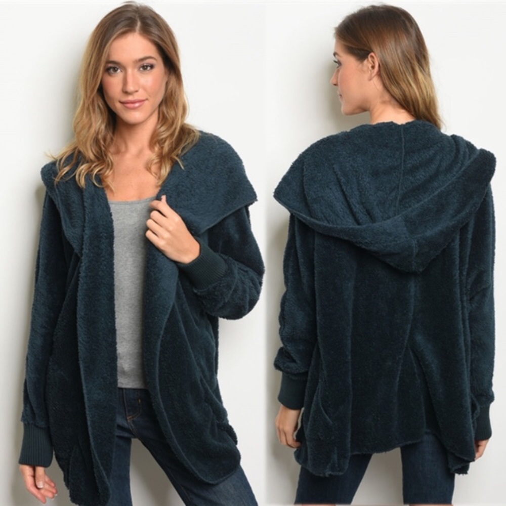 NWT Teal Teddy Fuzzy Sweater Jacket